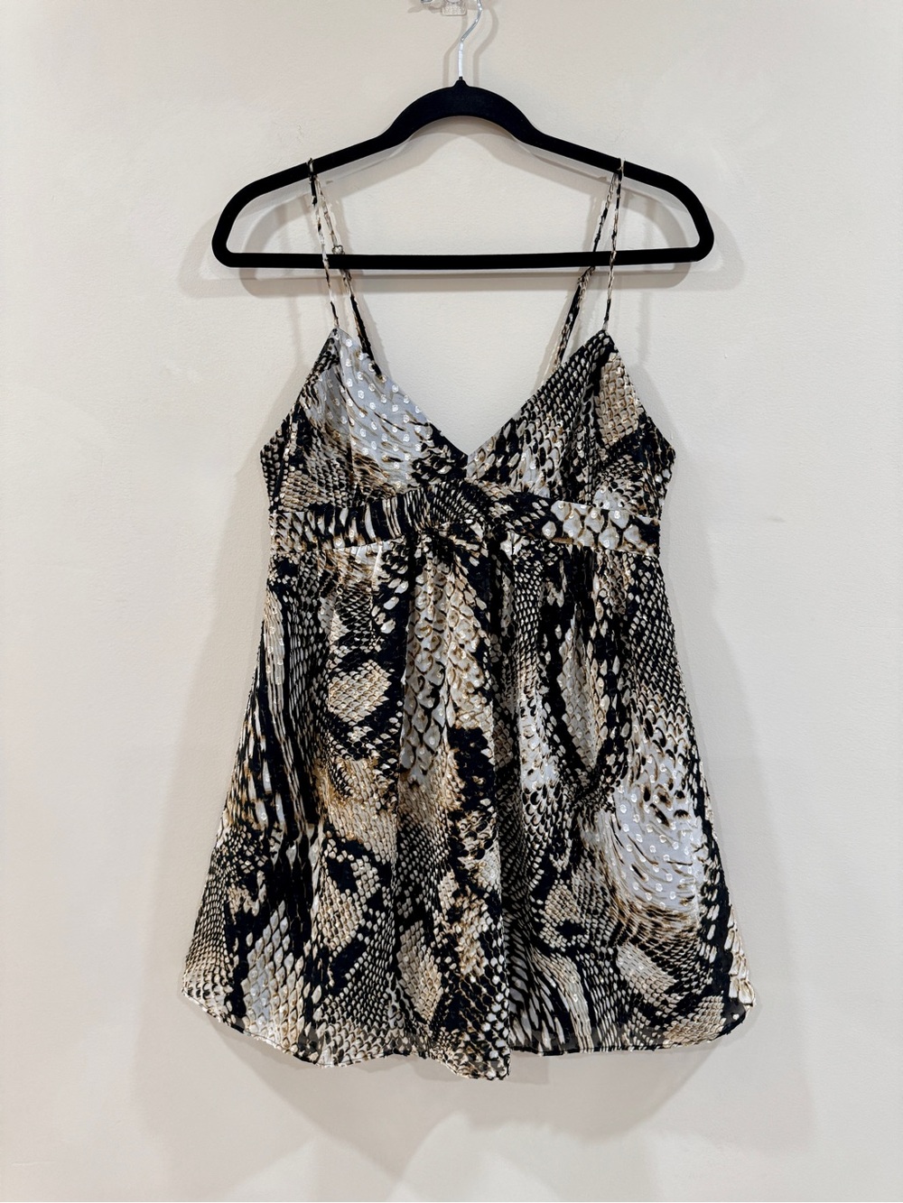 Zara Clip Dot Babydoll Mini Dress Snake Animal Print Tie Back